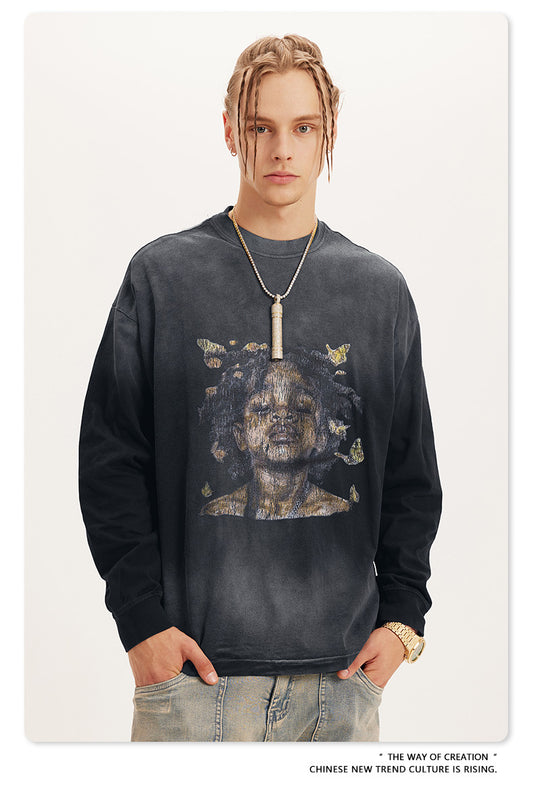 ♛𝔽𝕦𝕤𝕚𝕠𝕟 𝔽𝕠𝕔𝕦𝕤 ♛2025秋冬復古水洗印花大學T W-55