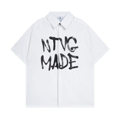 𝕃oose 𝔽it ☞𝟤𝟢𝟤𝟧 ☜春夏新款美式復古字母印花百搭寬鬆休閒襯衫  ɴᴛ𝟢𝟦 (白色)