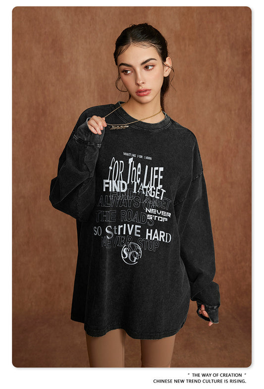 ♛𝔽𝕦𝕤𝕚𝕠𝕟 𝔽𝕠𝕔𝕦𝕤 ♛2025秋冬復古水洗印花大學T W-10