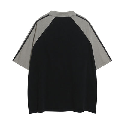 Polo Shirt𒉽美式復古拼色翻領POLO衫IN-09