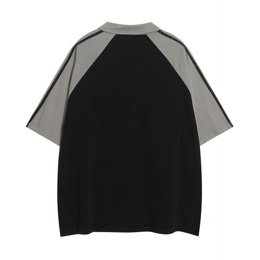 Polo Shirt𒉽美式復古拼色翻領POLO衫IN-09