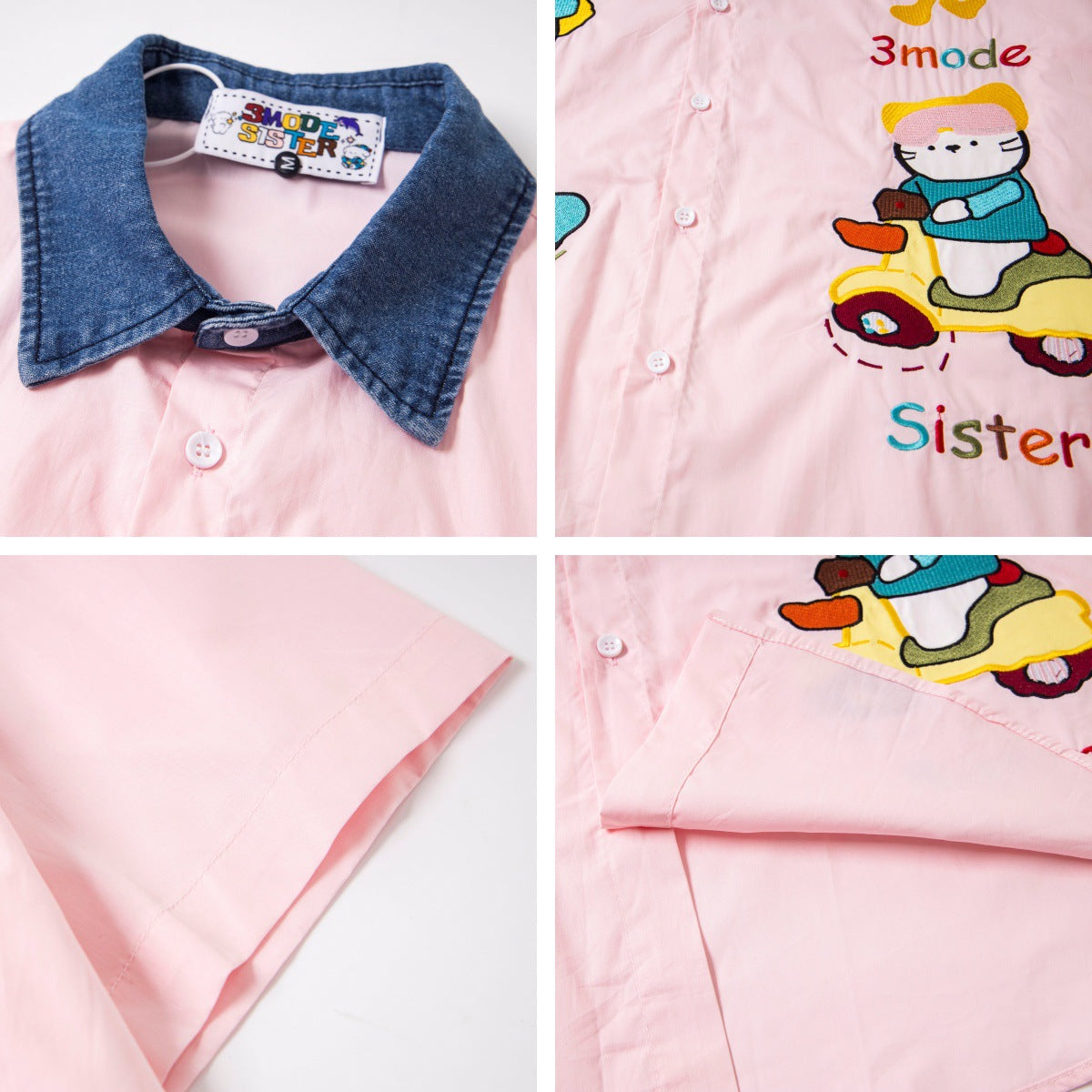 𝔼mbro 𝕊hirt𒉽美式復古可愛動物刺繡休閒寬鬆襯衫 3MO-6