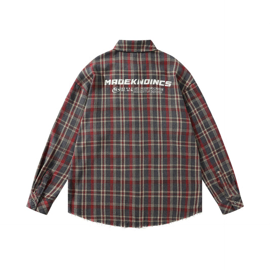 𝔼mbro 𝕊hirt𒉽2025秋冬復古格子寬鬆襯衫JD-8