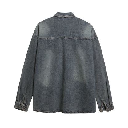 𝔼mbro 𝕊hirt𒉽2025秋冬水洗做舊牛仔寬鬆襯衫M-19