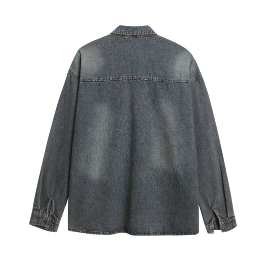 𝔼mbro 𝕊hirt𒉽2025秋冬水洗做舊牛仔寬鬆襯衫M-19