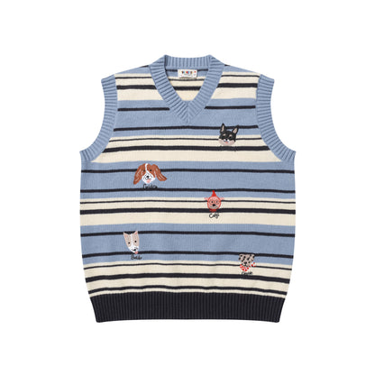 ⓀⓃⒾⓉ𒉽2025秋冬復古小狗刺繡V領針織背心N-09