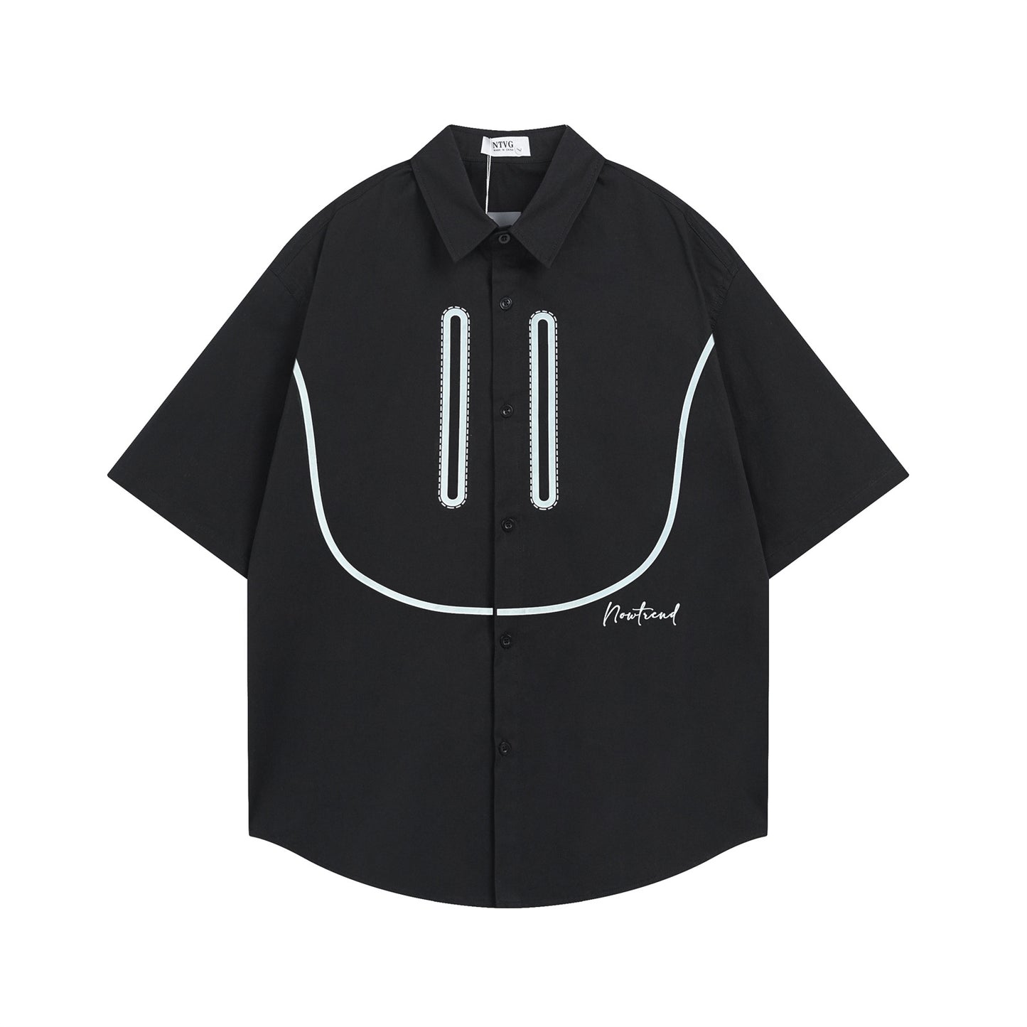 𝕃oose 𝔽it ☞𝟤𝟢𝟤𝟧 ☜美式復古笑臉印花百搭寬鬆襯衫 ɴᴛ𝟢𝟫 (黑色)