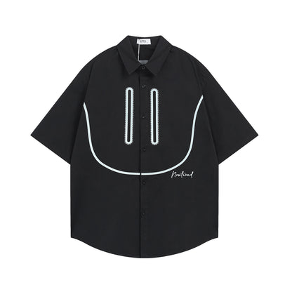 𝕃oose 𝔽it ☞𝟤𝟢𝟤𝟧 ☜美式復古笑臉印花百搭寬鬆襯衫 ɴᴛ𝟢𝟫 (黑色)