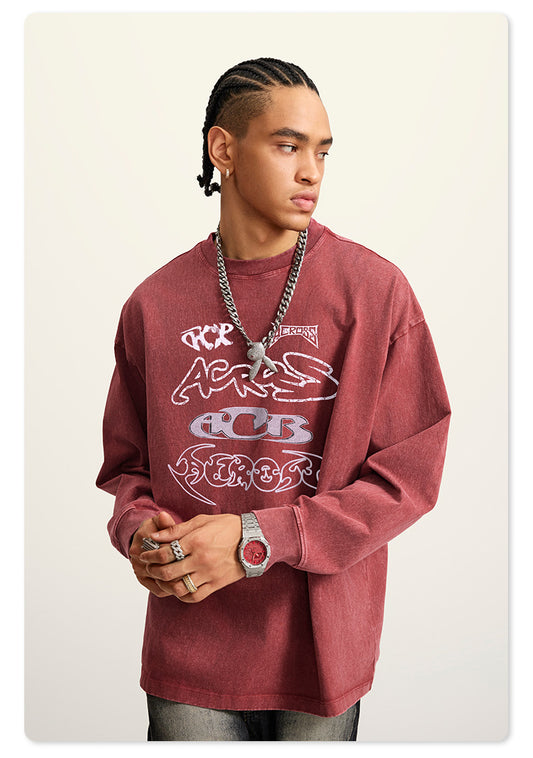 ♛𝔽𝕦𝕤𝕚𝕠𝕟 𝔽𝕠𝕔𝕦𝕤 ♛2025秋冬復古水洗印花大學T W-13