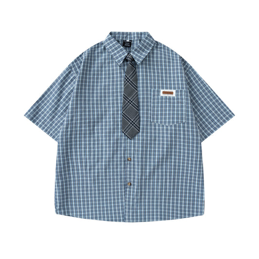 𝕃oose 𝔽it ☞𝟤𝟢𝟤𝟧 ☜領帶系列復古學院風休閒格子襯衫  R-074