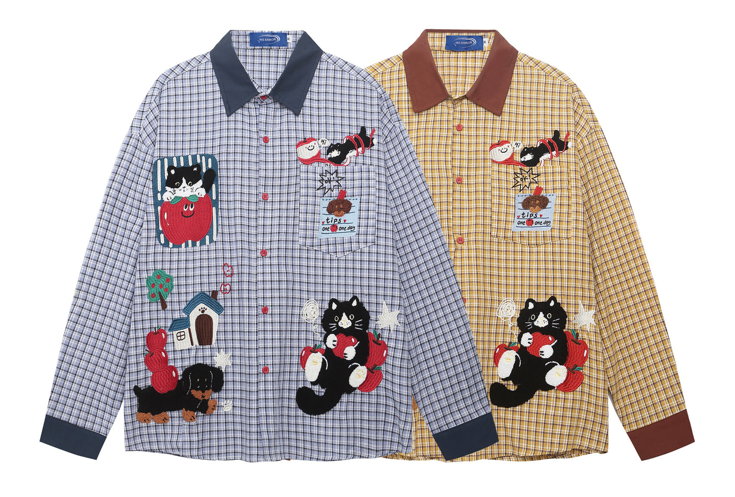 𝔼mbro 𝕊hirt𒉽2025秋冬貓咪刺繡寬鬆襯衫外套S-80