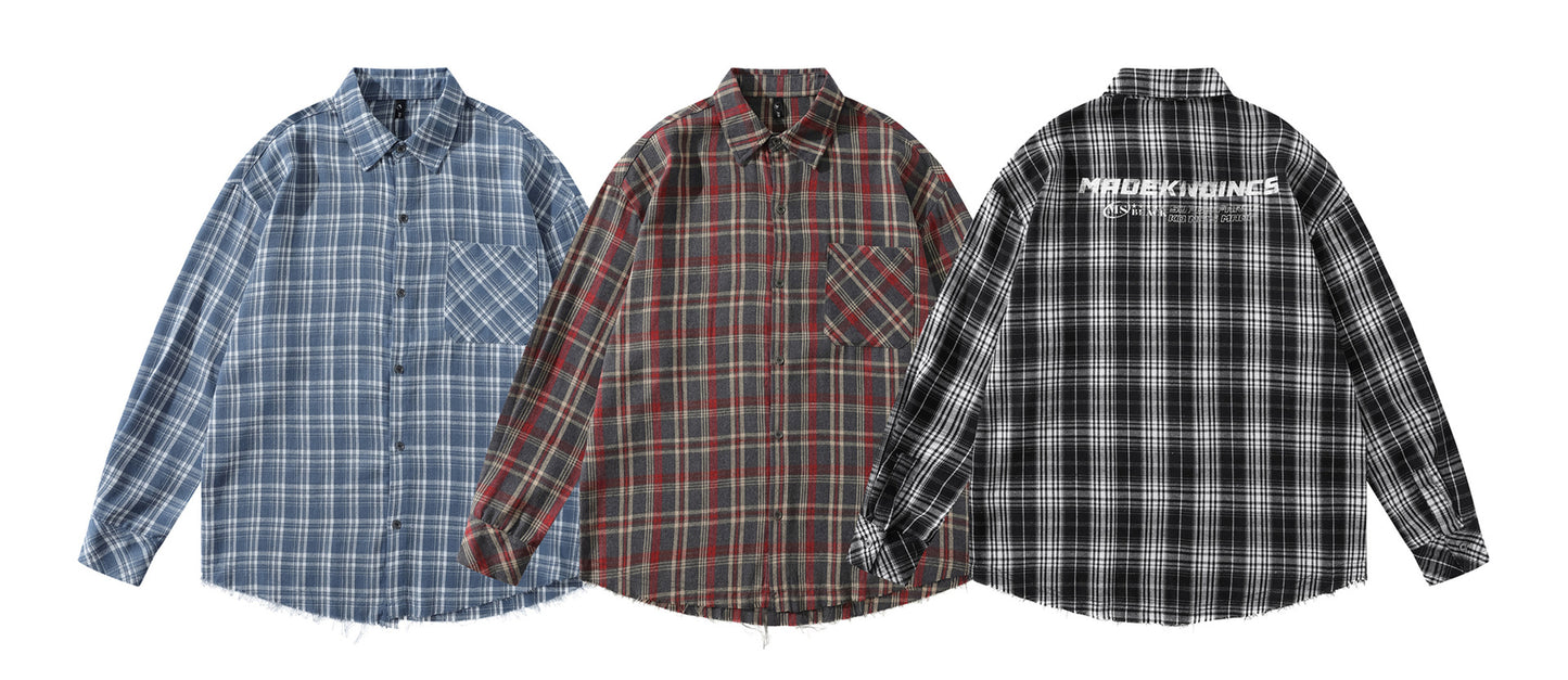 𝔼mbro 𝕊hirt𒉽2025秋冬復古格子寬鬆襯衫JD-8