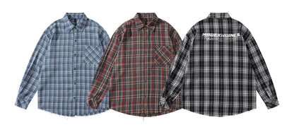 𝔼mbro 𝕊hirt𒉽2025秋冬復古格子寬鬆襯衫JD-8