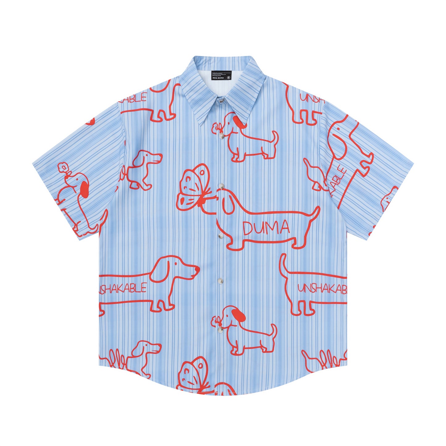 𝕃oose 𝔽it ☞𝟤𝟢𝟤𝟧 ☜日式復古臘腸狗印花休閒寬鬆襯衫	 DU-A101