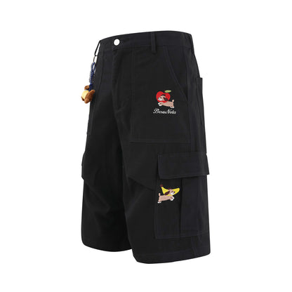 𖥟𝕽𝖊𝖑𝖆𝖝𝖊𝖉 𝖋𝖎𝖙  ☞美式復古小狗掛飾多口袋七分褲C-31