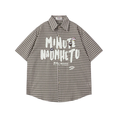 𝕃oose 𝔽it ☞𝟤𝟢𝟤𝟧 ☜美式復古字母印花短袖襯衫N-30