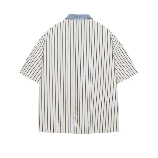 𝕃oose 𝔽it ☞𝟤𝟢𝟤𝟧 ☜美式復古USA TEAM字母印花條紋短袖襯衫  IN-97