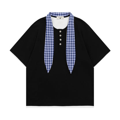 𝕃oose 𝔽it ☞𝟤𝟢𝟤𝟧 ☜領帶系列假兩件圓領寬版上衣T-38