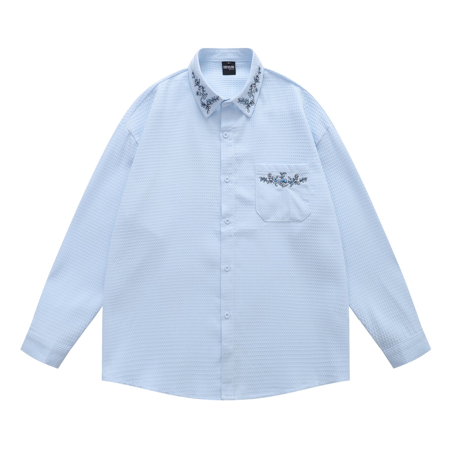 𝔼mbro 𝕊hirt𒉽2025秋冬復古花卉刺繡華夫格襯衫外套Y-86