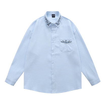 𝔼mbro 𝕊hirt𒉽2025秋冬復古花卉刺繡華夫格襯衫外套Y-86