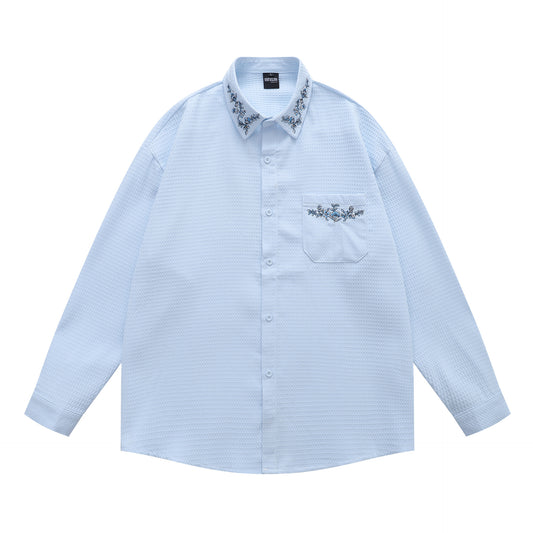 𝔼mbro 𝕊hirt𒉽2025秋冬復古花卉刺繡華夫格襯衫外套Y-86