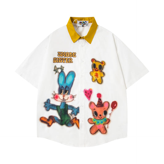 𝕃oose 𝔽it ☞𝟤𝟢𝟤𝟧 ☜美式復古撞色動物印花休閒百搭短袖襯衫 MO-81