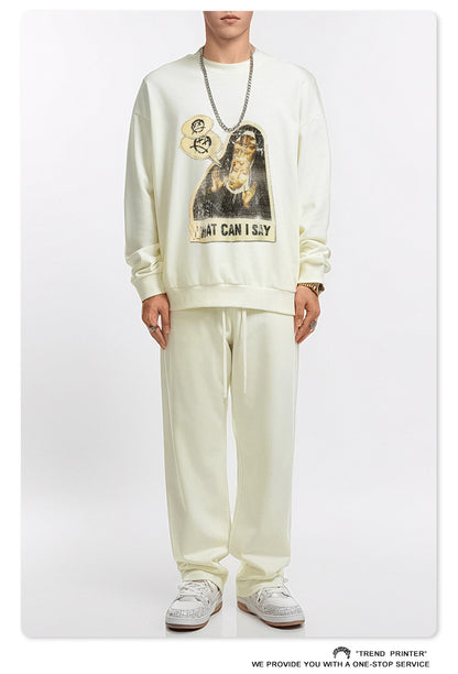 ♛𝔽𝕦𝕤𝕚𝕠𝕟 𝔽𝕠𝕔𝕦𝕤 ♛2025秋冬高磅水洗印花寬鬆落肩厚T 581