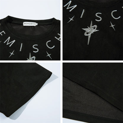 𝕃oose 𝔽it ☞𝟤𝟢𝟤𝟧 ☜美式復古字母刺繡圓領男女中性 T-Shirt寬版上衣JK-70