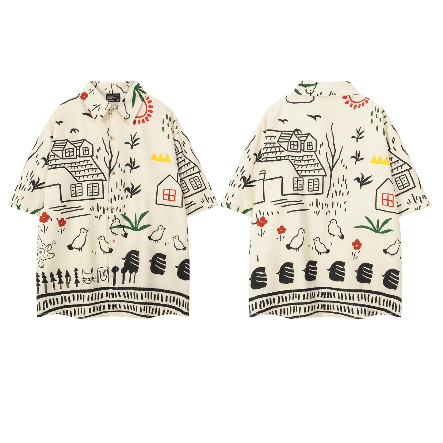 𝕃oose 𝔽it ☞𝟤𝟢𝟤𝟧 ☜日式復古趣味塗鴉印花休閒短袖襯衫	 DU-A31