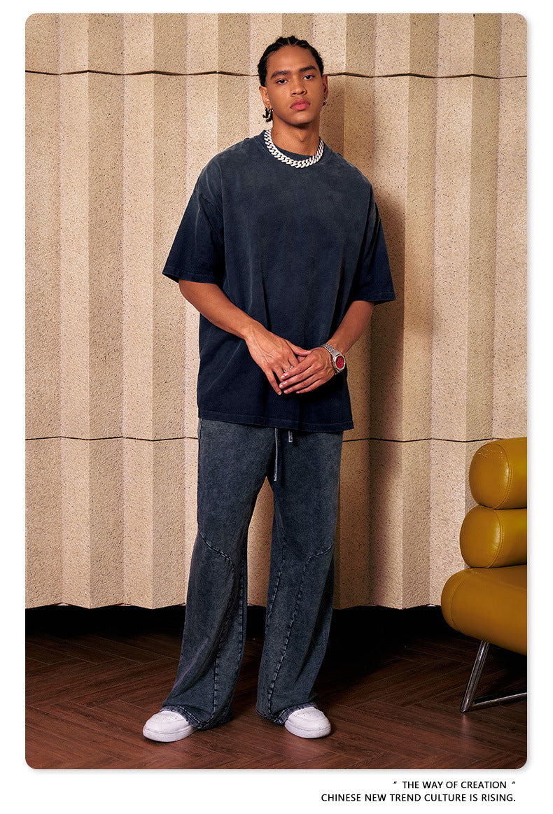 ▶𝔽𝕦𝕤𝕚𝕠𝕟 𝔽𝕠𝕔𝕦𝕤 ⌘𝓦𝓪𝓼𝓱𝓮𝓭 𝔀𝓲𝓷𝓭 ◀  2025春夏潮牌ins新款纯棉水洗做舊短袖街頭巴家重磅半袖Ｔ恤 TZ-05