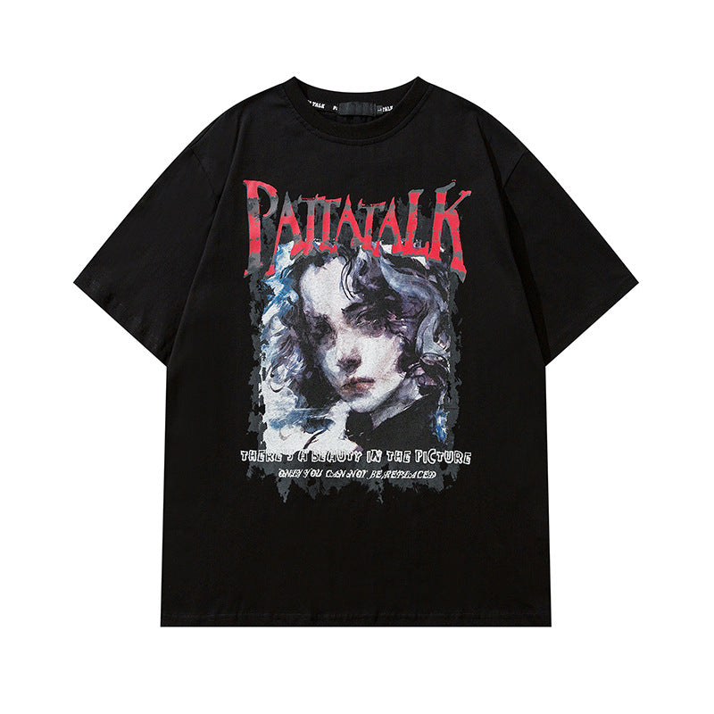 𝕃oose 𝔽it ☞𝟤𝟢𝟤𝟧 ☜美式復古人物印花圓領寬版上衣P-8