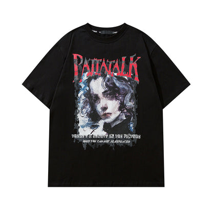 𝕃oose 𝔽it ☞𝟤𝟢𝟤𝟧 ☜美式復古人物印花圓領寬版上衣P-8