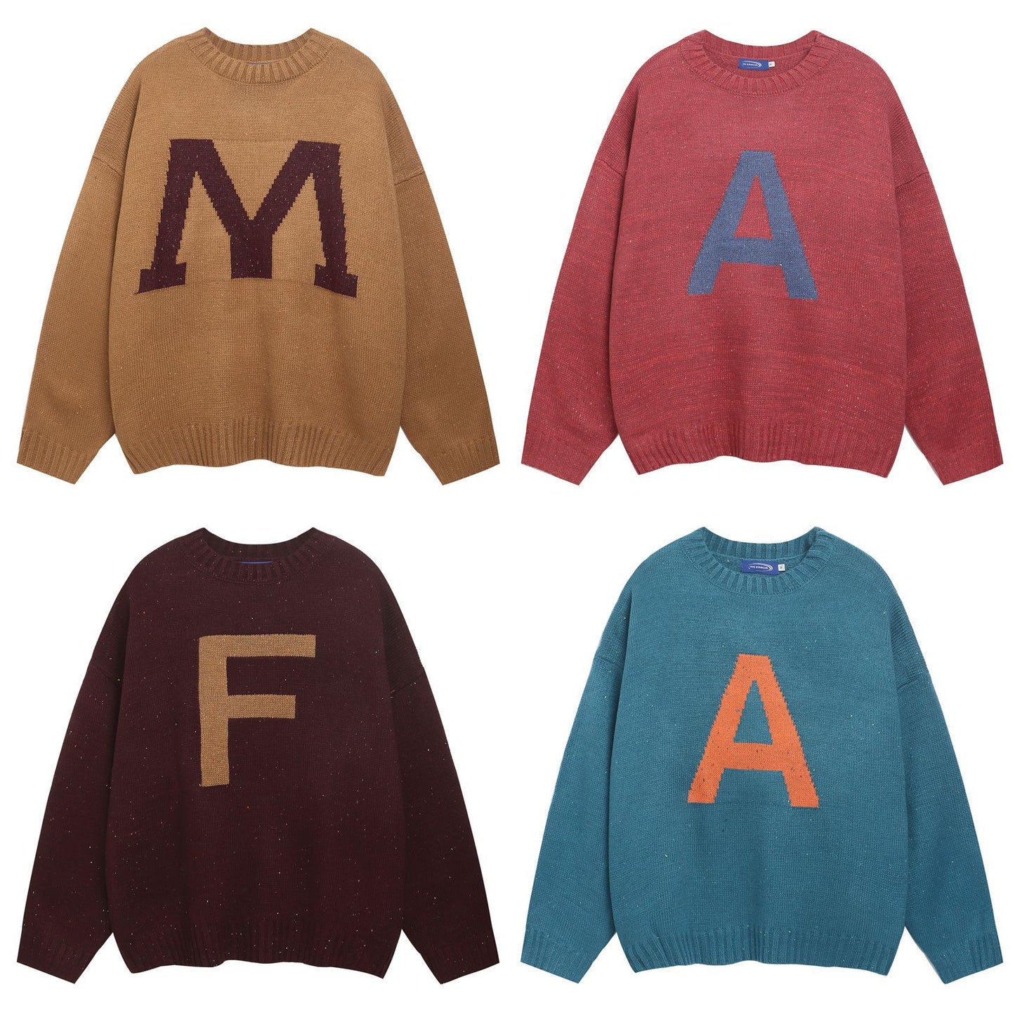 ⓀⓃⒾⓉ𒉽2025秋冬美式復古字母圓領慵懶針織 K-60