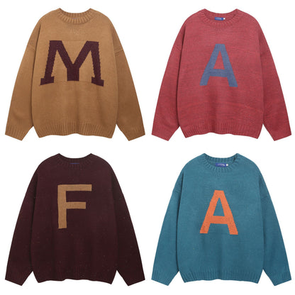 ⓀⓃⒾⓉ𒉽2025秋冬美式復古字母圓領慵懶針織 K-60