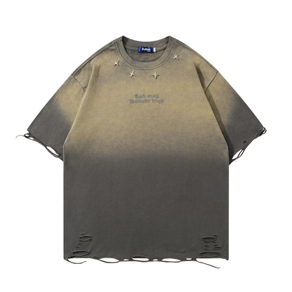 𝕃oose 𝔽it ☞𝟤𝟢𝟤𝟧 ☜美式復古水洗漸變圓領寬版上衣J-81