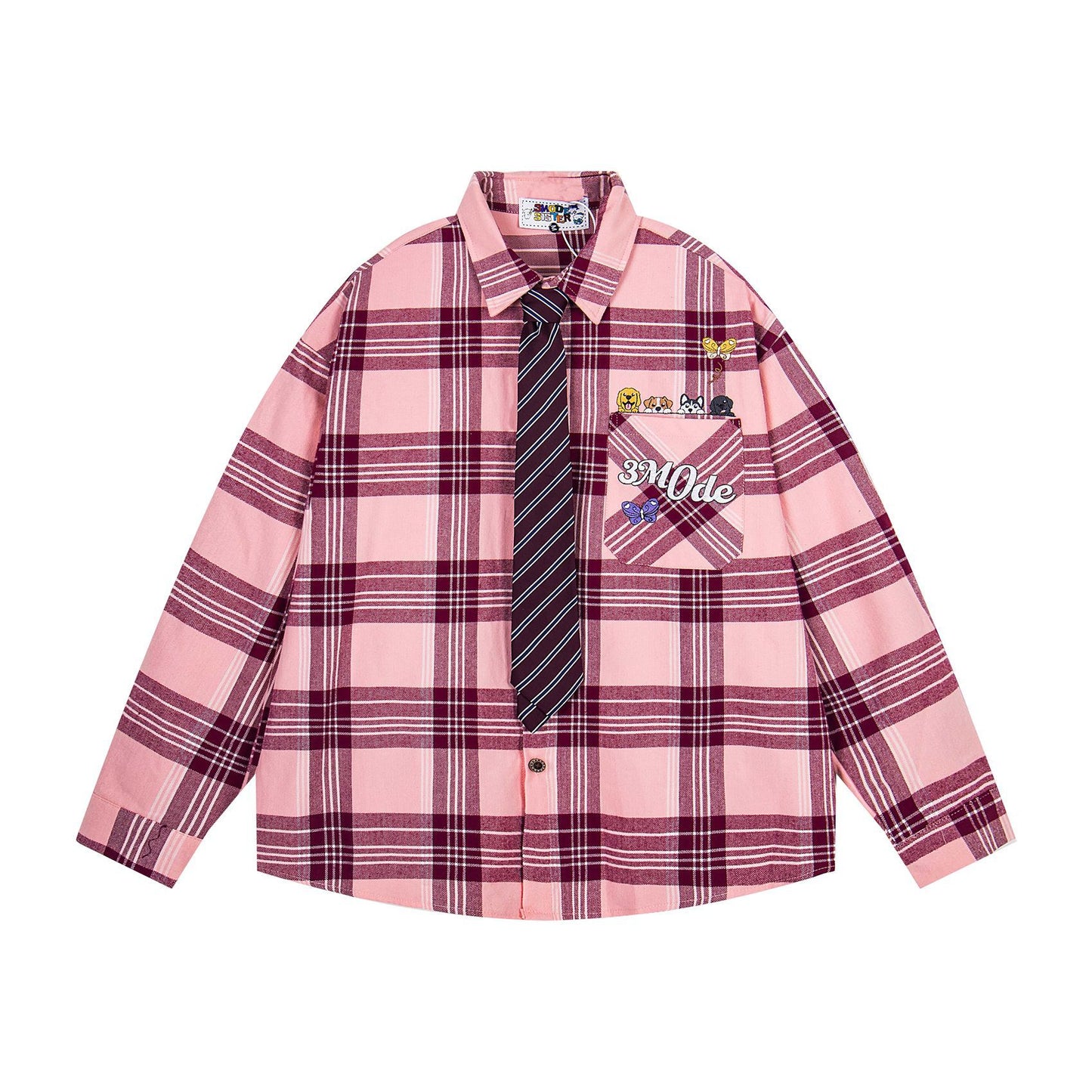 𝔼mbro 𝕊hirt𒉽2025秋冬領帶系列格子寬鬆襯衫外套MO-17