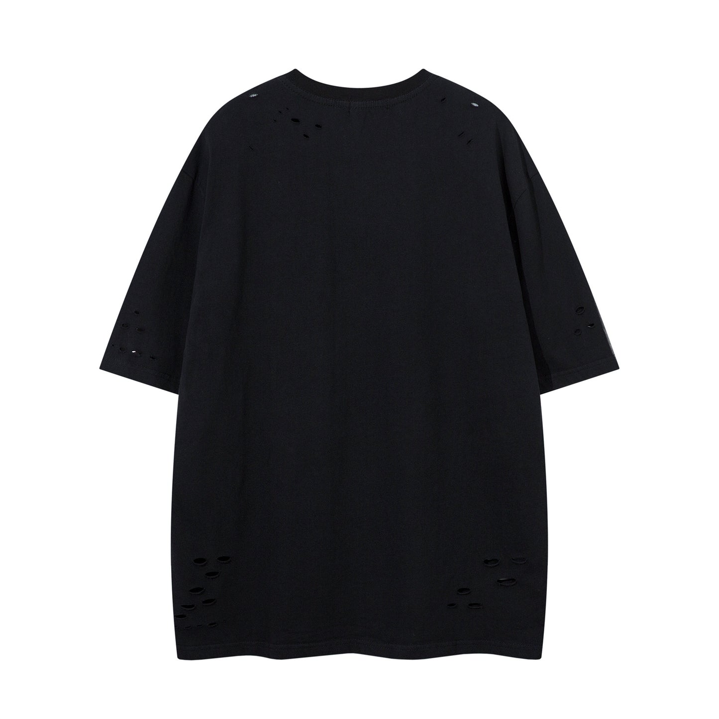 𝕃oose 𝔽it ☞𝟤𝟢𝟤𝟧 ☜美式水洗破洞字母刺繡圓領男女中性 T-Shirt寬版上衣JK-8