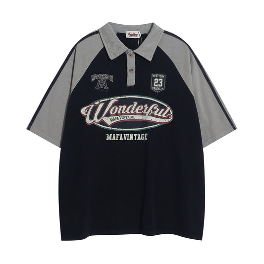 Polo Shirt𒉽美式復古拼色翻領POLO衫IN-09