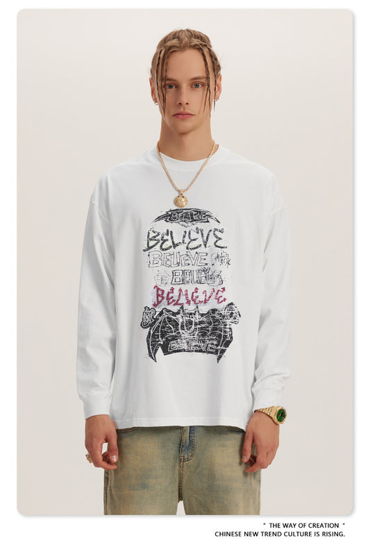 ♛𝔽𝕦𝕤𝕚𝕠𝕟 𝔽𝕠𝕔𝕦𝕤 ♛2025秋冬復古水洗印花大學T W-12