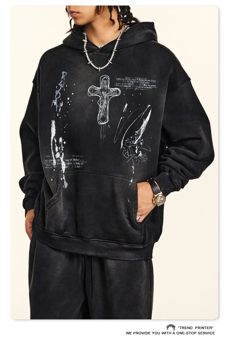 ♛𝔽𝕦𝕤𝕚𝕠𝕟 𝔽𝕠𝕔𝕦𝕤 ♛2025秋冬高磅復古水洗印花大學T B-30