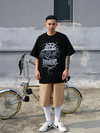 𝔽𝕦𝕤𝕚𝕠𝕟 𝔽𝕠𝕔𝕦𝕤 -ᴄʜɪᴄᴀɴᴏ♠︎悍匪♠︎美式風格哥德草寫字體寬鬆短袖