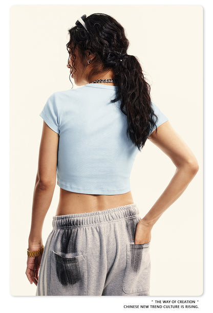 Fierce & Fitted 美式夏季修身字母印花辣妹短版上衣89 復古藍