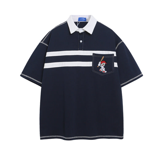 Polo Shirt𒉽美式復古卡通刺繡翻領POLO衫 I-39