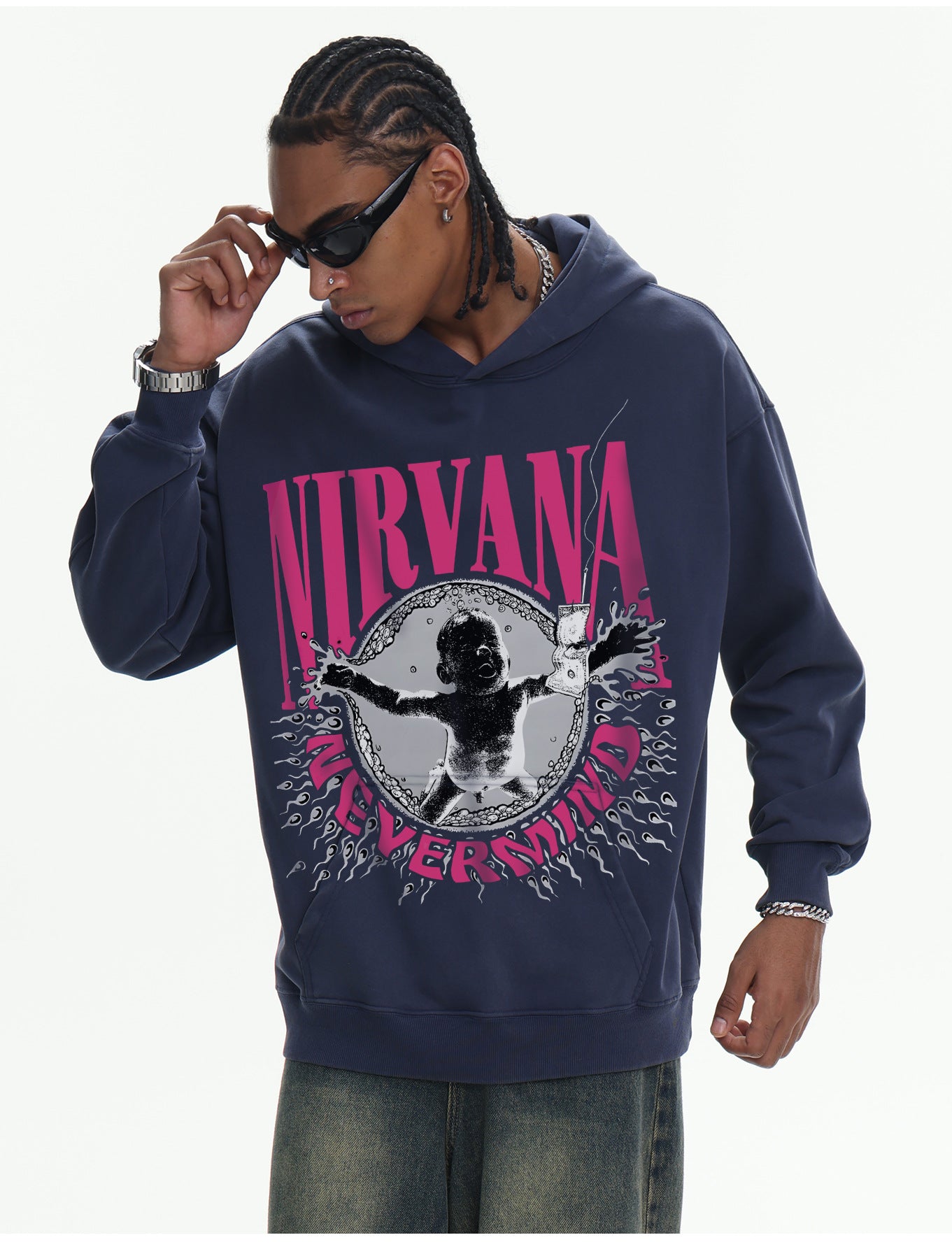 ♛𝔽𝕦𝕤𝕚𝕠𝕟 𝔽𝕠𝕔𝕦𝕤 ♛410G重磅水洗美式復古NIRVANA連帽大學T  FZ-16