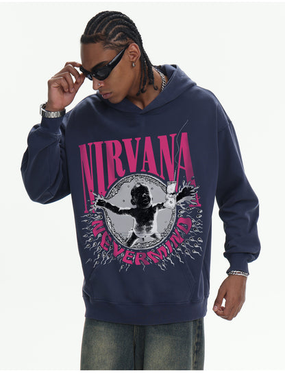 ♛𝔽𝕦𝕤𝕚𝕠𝕟 𝔽𝕠𝕔𝕦𝕤 ♛410G重磅水洗美式復古NIRVANA連帽大學T  FZ-16