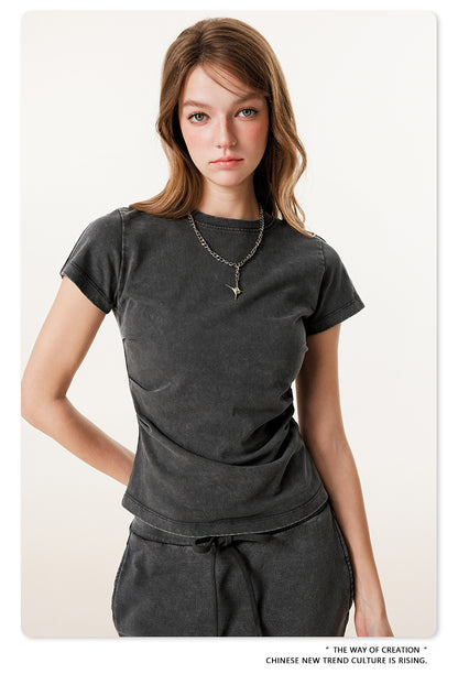 Fierce & Fitted 夏季辣妹必備INS緊身短款上衣 收腰直筒長裙套裝N-7 深灰色