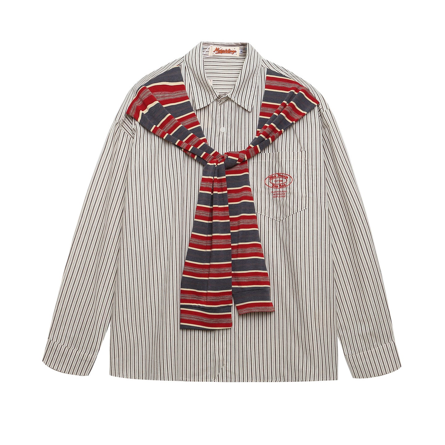 𝔼mbro 𝕊hirt𒉽2025秋冬復古假兩件披肩襯衫外套IN-18