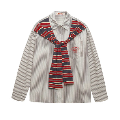 𝔼mbro 𝕊hirt𒉽2025秋冬復古假兩件披肩襯衫外套IN-18