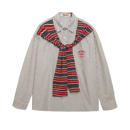 𝔼mbro 𝕊hirt𒉽2025秋冬復古假兩件披肩襯衫外套IN-18