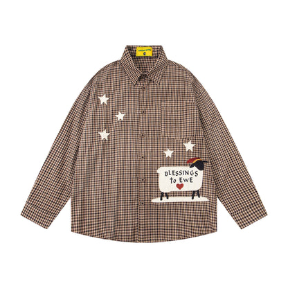 𝔼mbro 𝕊hirt𒉽2025秋冬小羊圖案刺繡條紋襯衫N-43